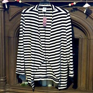 Black & White Striped Open-front Cardigan
